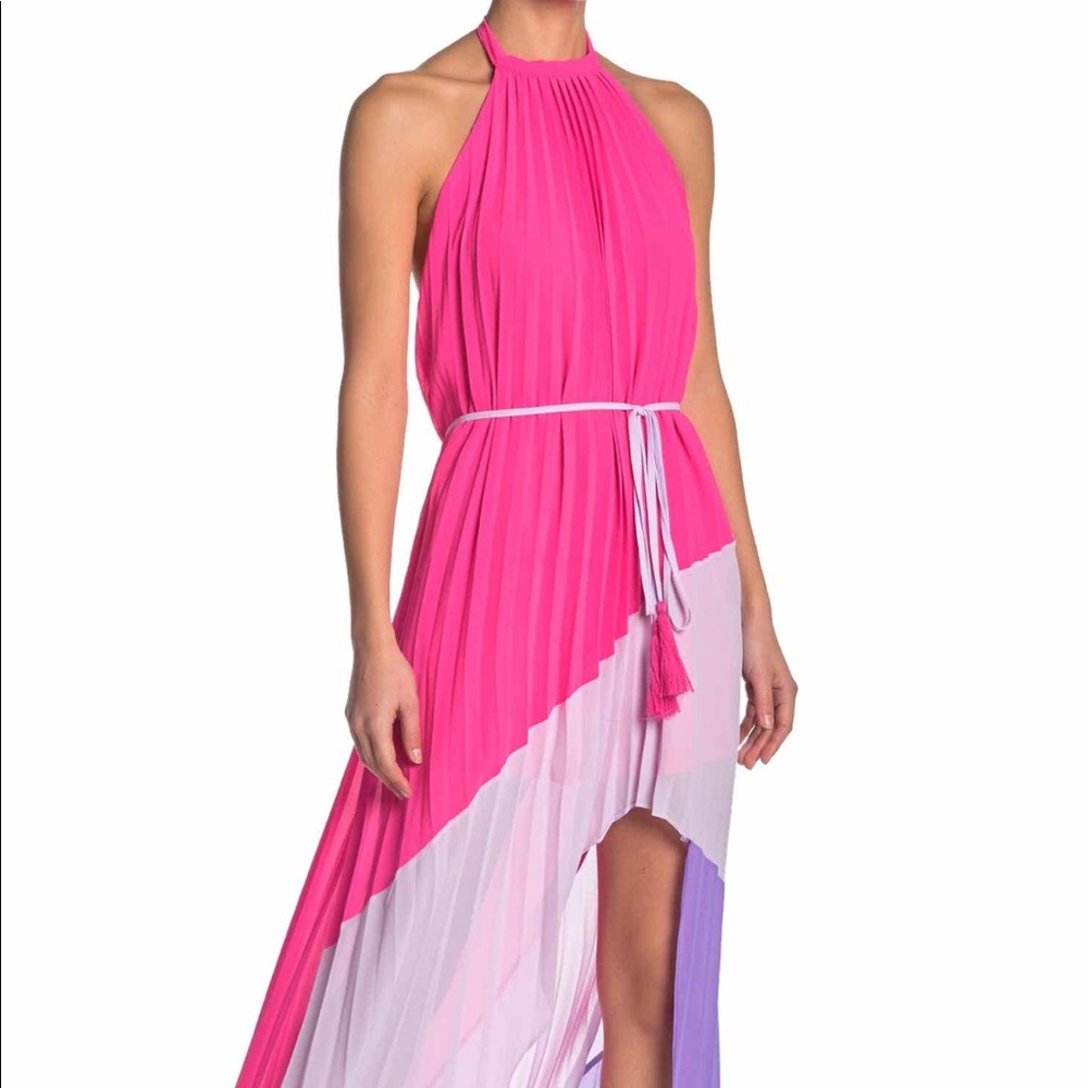 Pleated colorblock halter dress NWOT